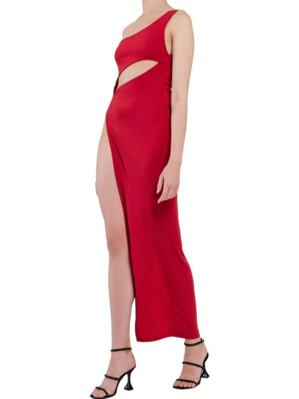 KikiRiki One Shoulder Cutout High Slit Maxi Dress Red Size Small NWT - Picture 3 of 8